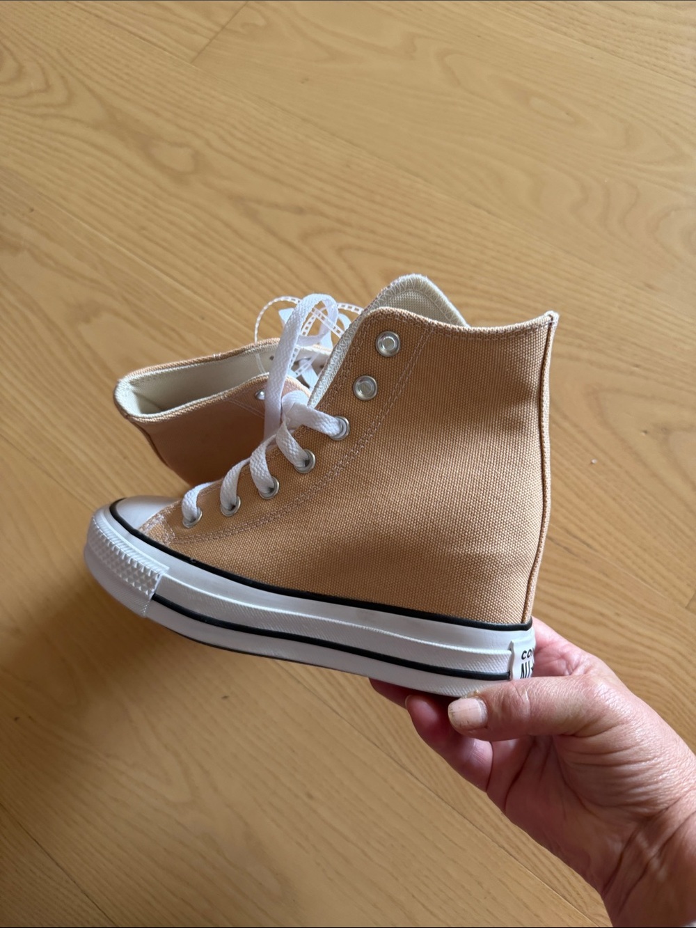 Converse High-Top Canvas Sneakers in Beige and White